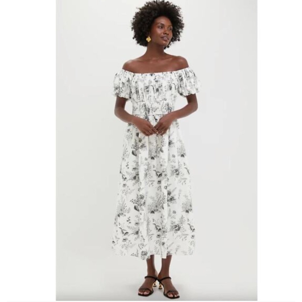 Hyacinth House Helena Midi Dress Womens Medium White Black Floral Toile Cottage